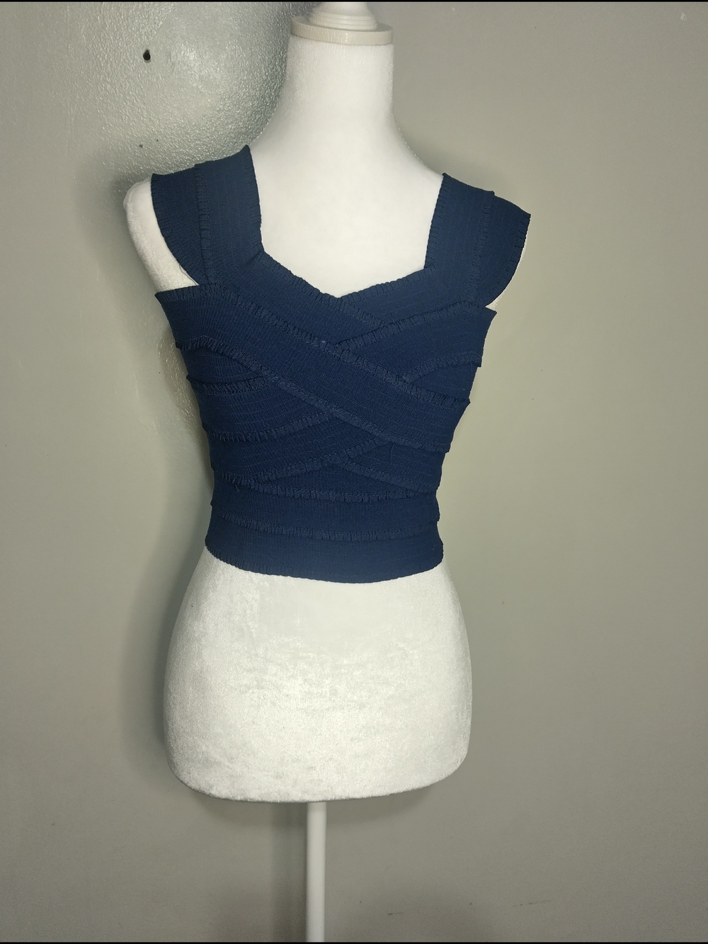 Herve Leger Navy Blue Cropped Bandage Tank